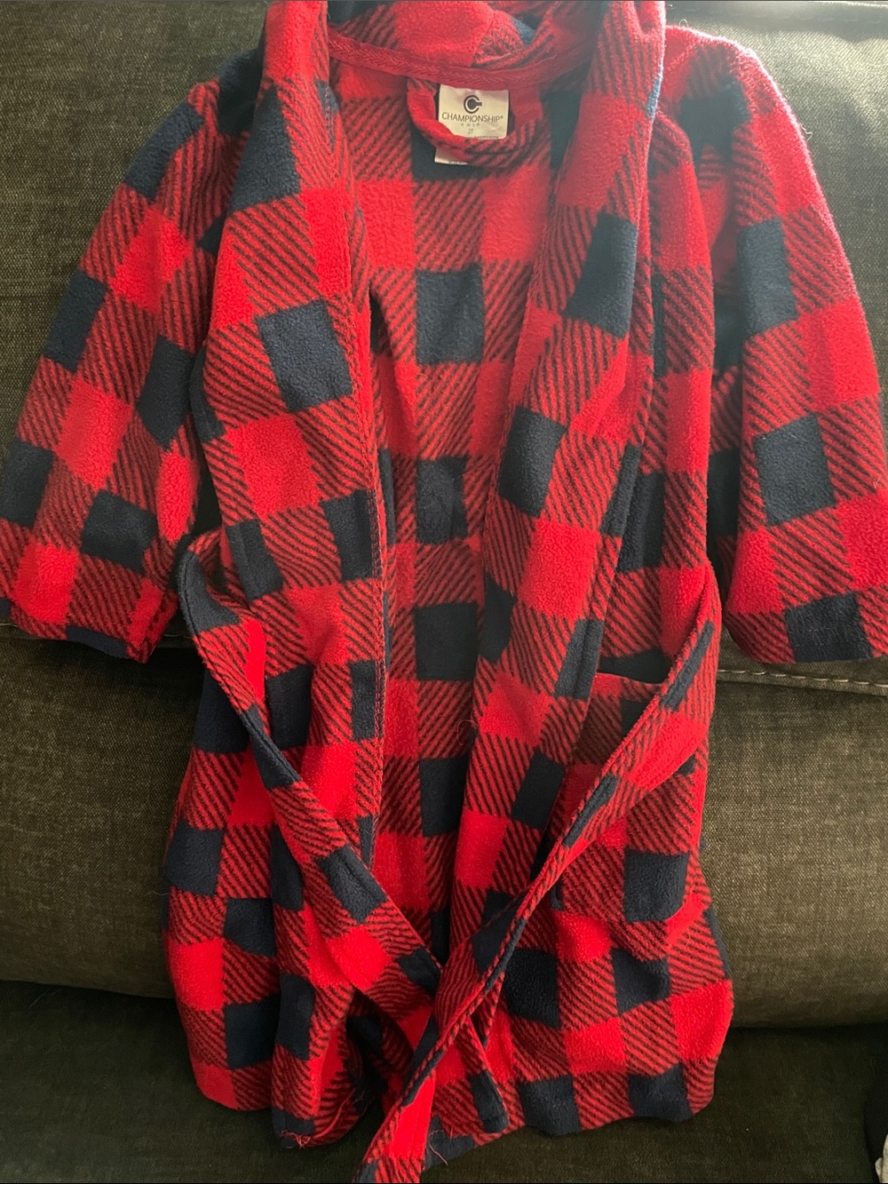 Champion Red and Black Buffalo Plaid Robe-Style Hooded Jacket
